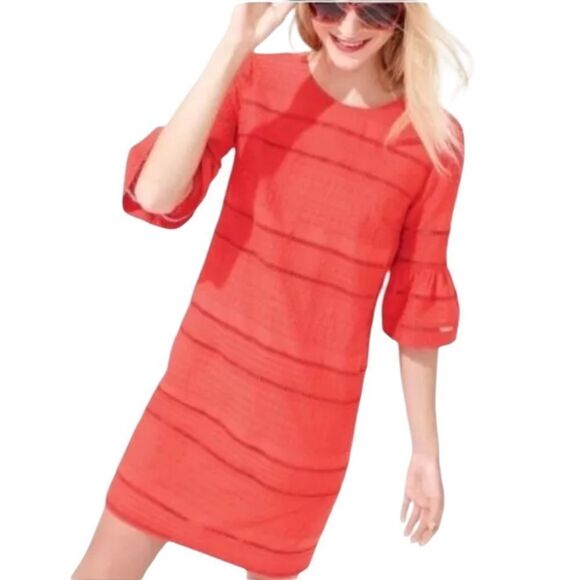 J Crew Red Eyelet Mini Flutter Sleeve Shift Dress | Size 4 - Picture 5 of 8